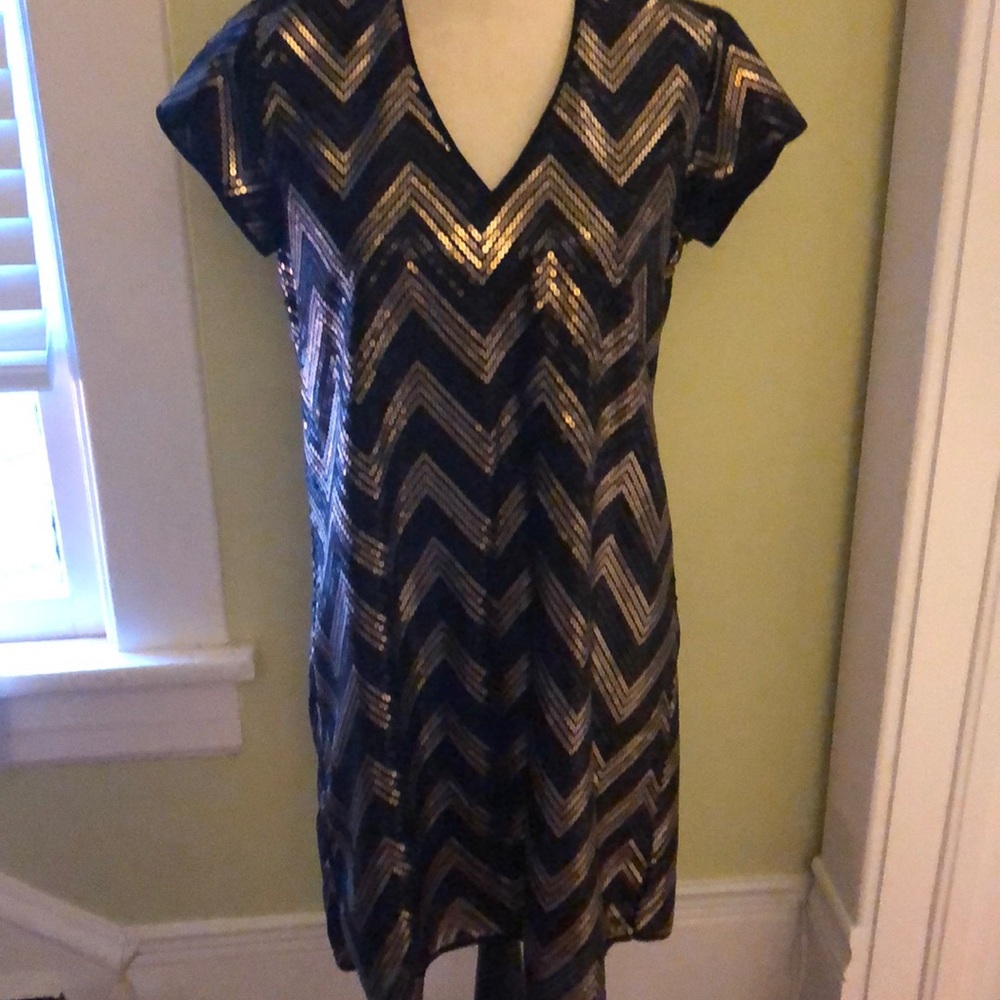 Black and gold sequin chevron dress